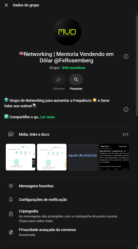 Visual do MVD Grupo com membros